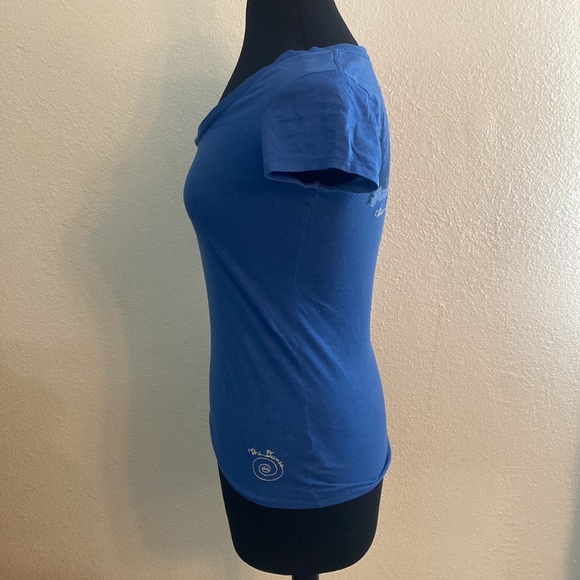 Blue V-neck T-shirt with embroidery - Picture 3 of 4